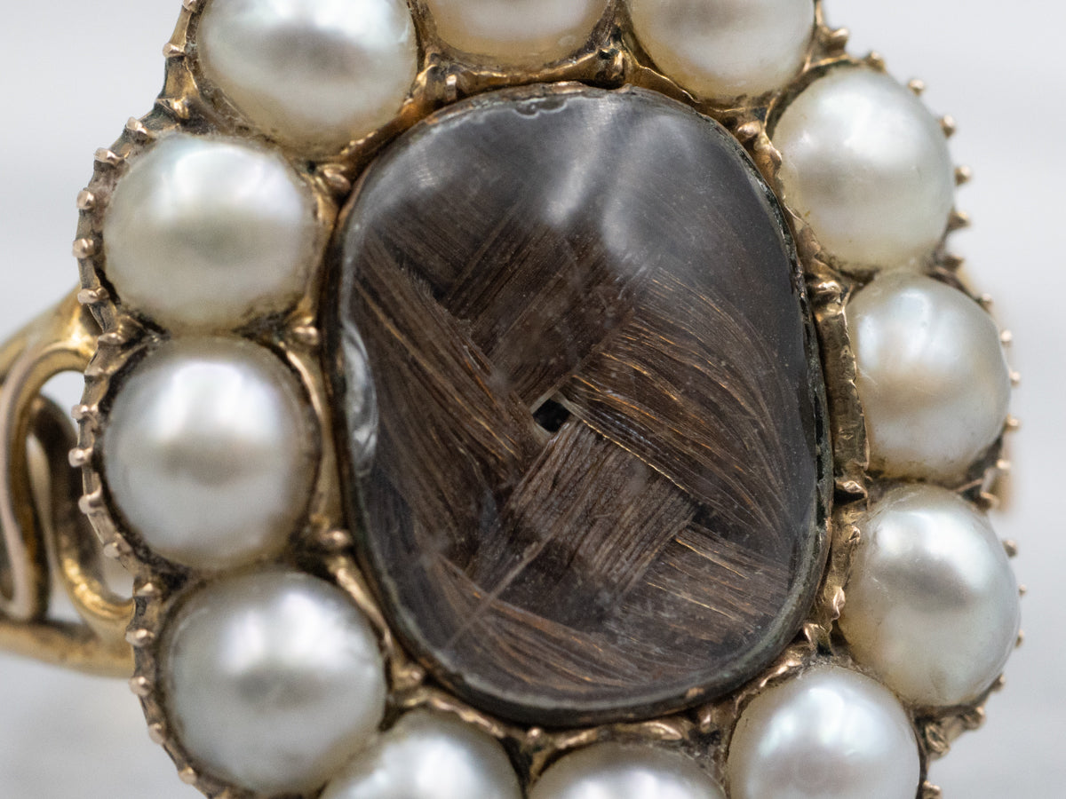 Georgian-Era Natural Pearl Halo Antique Gold Mourning Ring