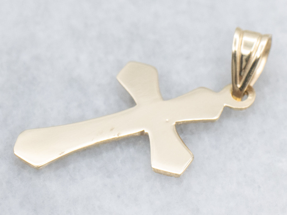 Vintage Yellow Gold Cross Pendant with Beaded Edge