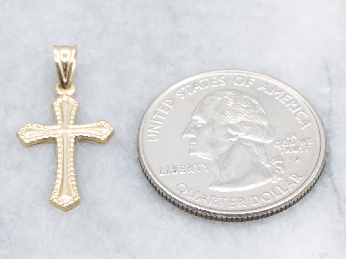 Vintage Yellow Gold Cross Pendant with Beaded Edge