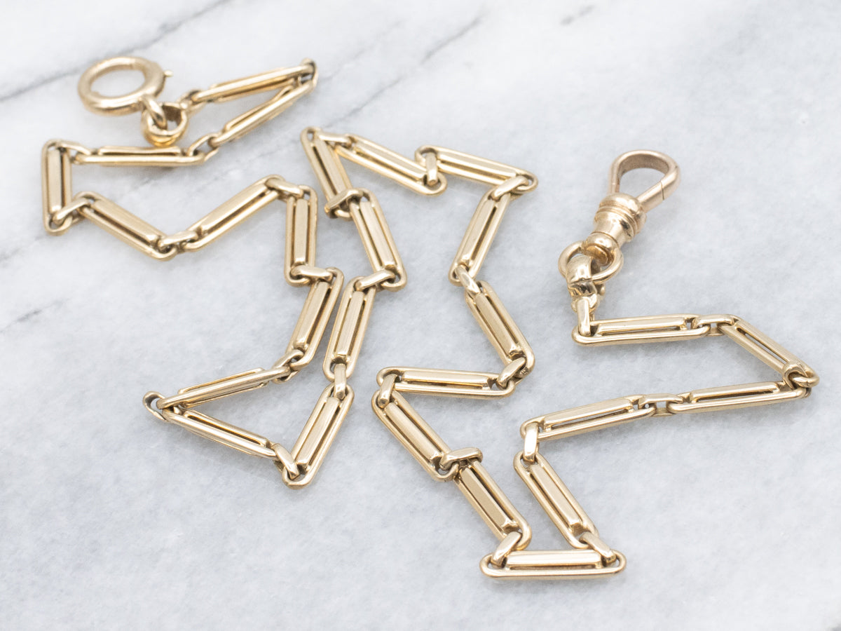 Retro-Era Yellow Gold Bar-Link Pocket Watch Chain