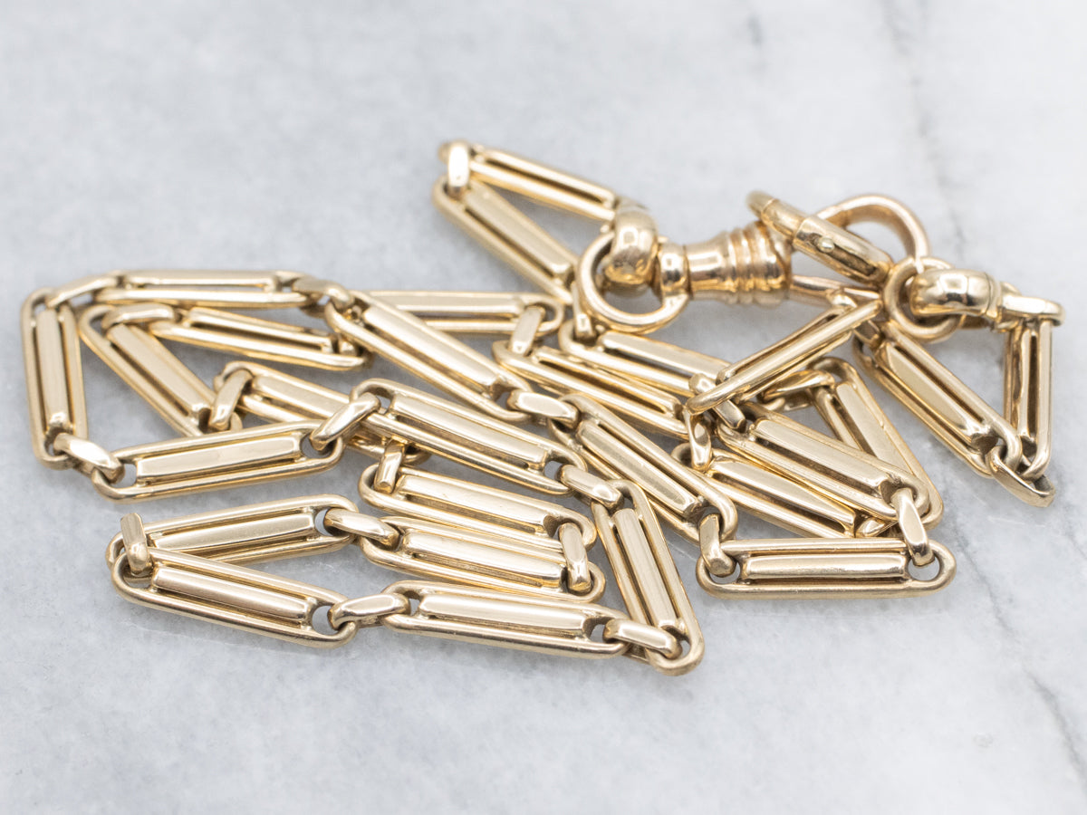 Retro-Era Yellow Gold Bar-Link Pocket Watch Chain