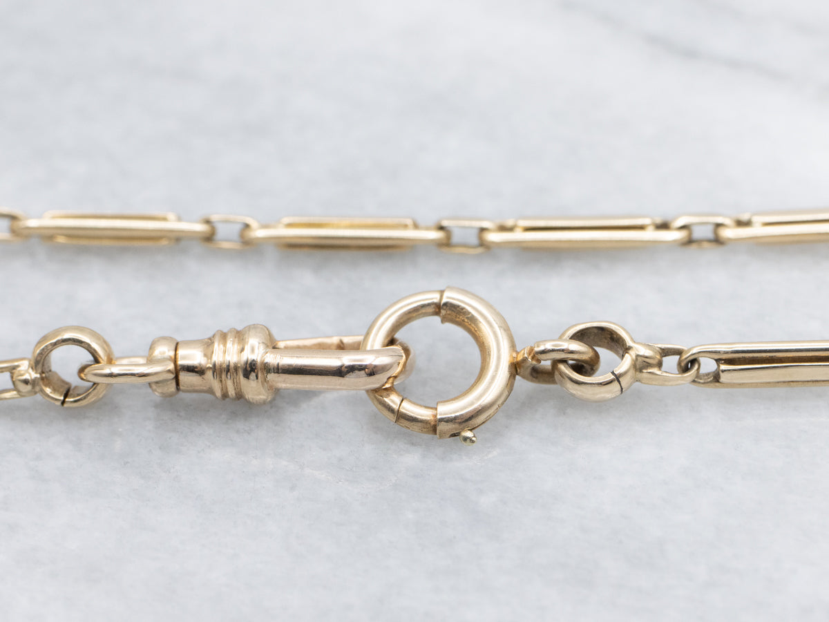 Retro-Era Yellow Gold Bar-Link Pocket Watch Chain
