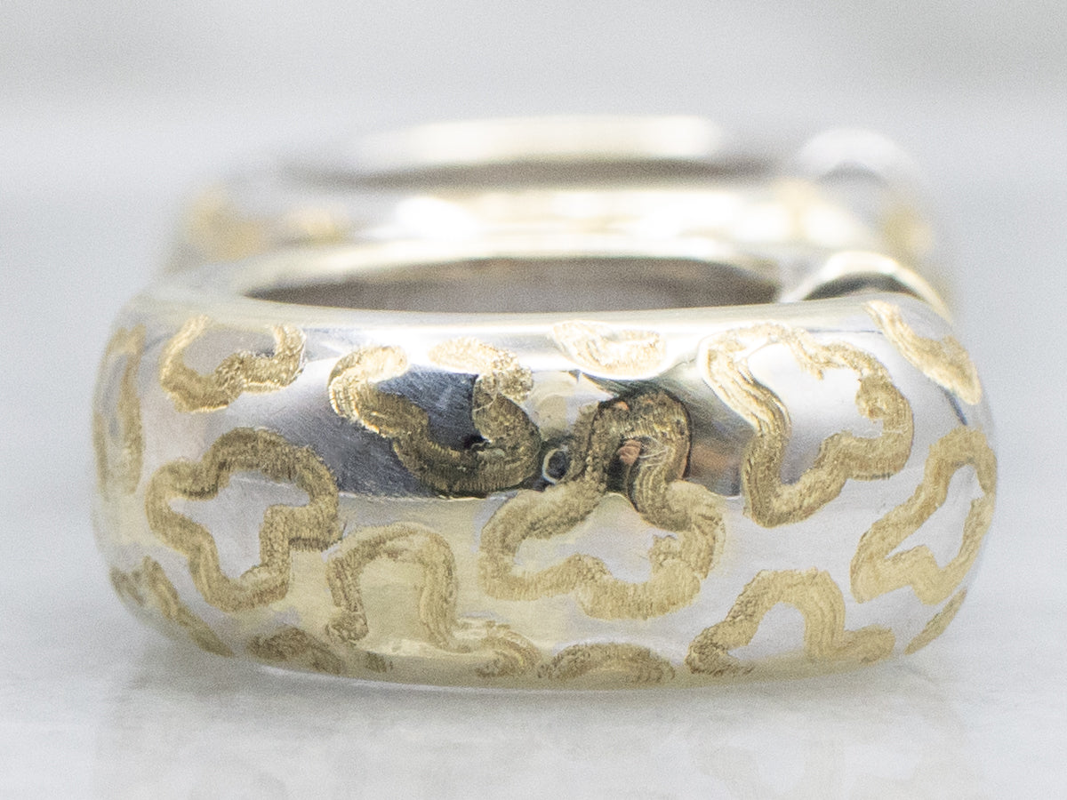 Squiggle Pattern Two Tone Huggie Hoop Earrings