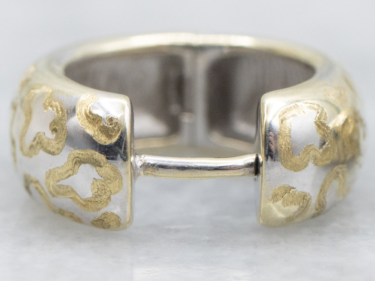 Squiggle Pattern Two Tone Huggie Hoop Earrings