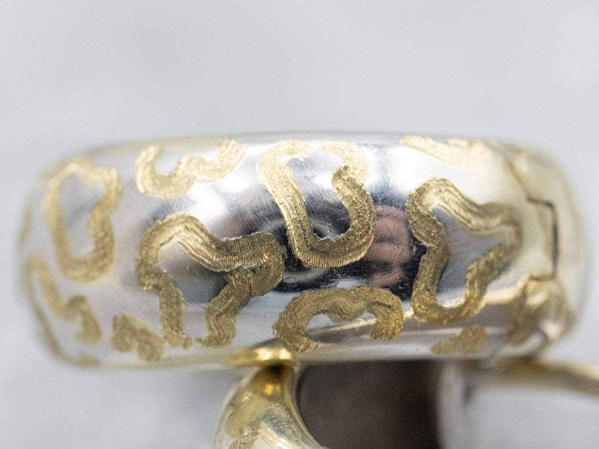 Squiggle Pattern Two Tone Huggie Hoop Earrings