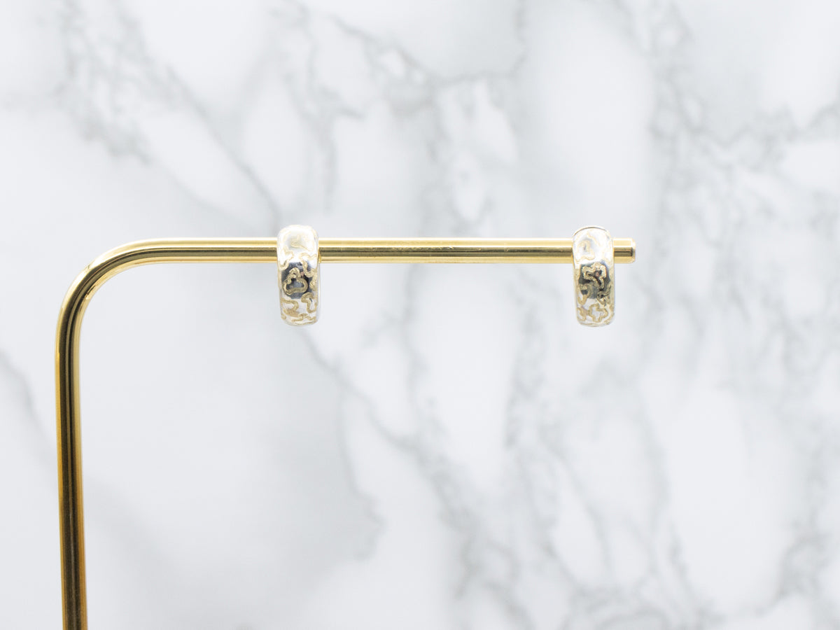 Squiggle Pattern Two Tone Huggie Hoop Earrings