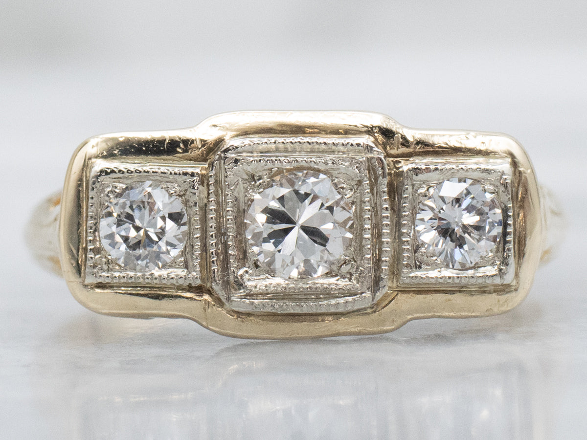 Late Art Deco Three-Stone Diamond Ring