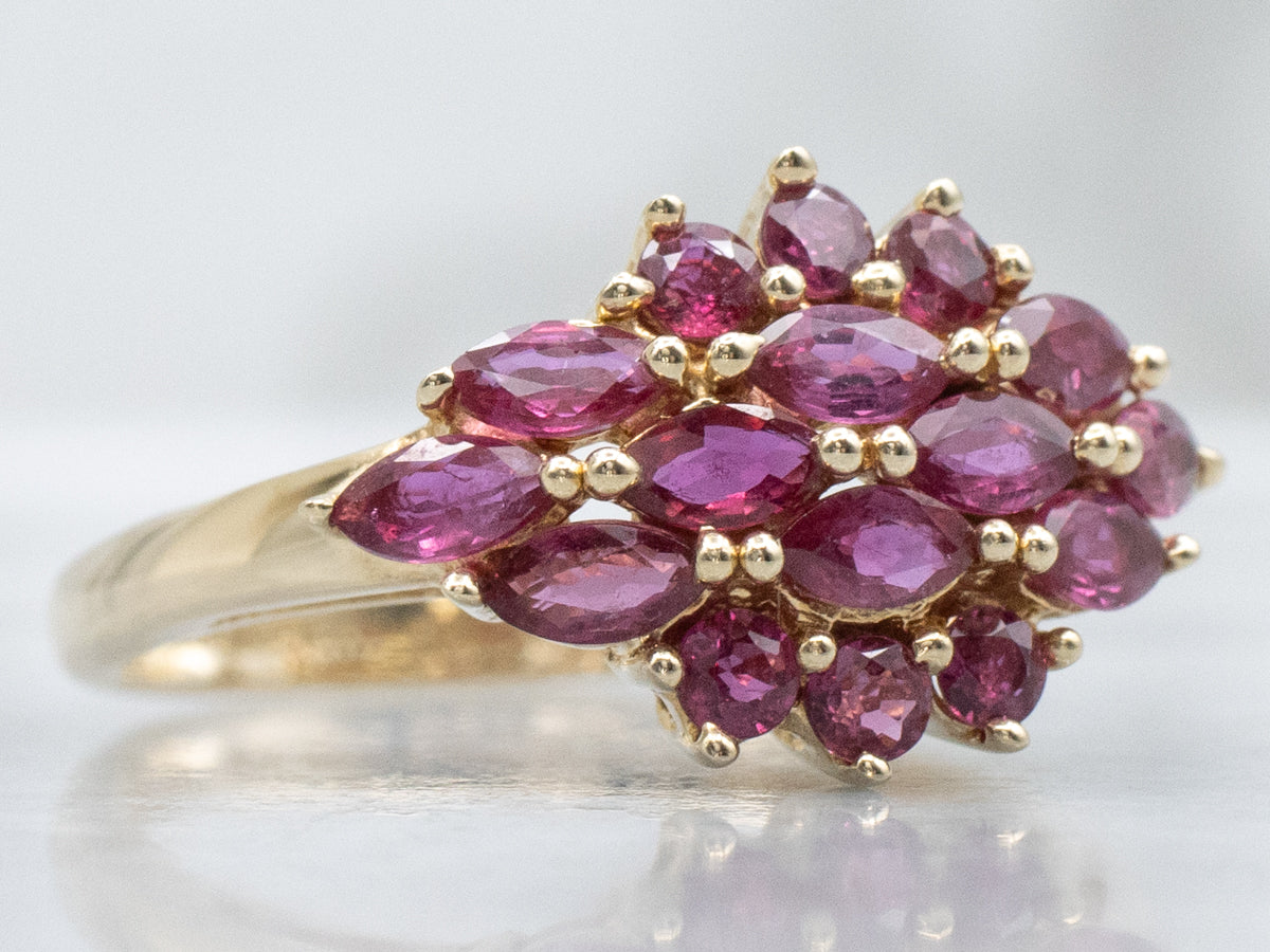Marquise-Cut Ruby and Gold Cluster Ring