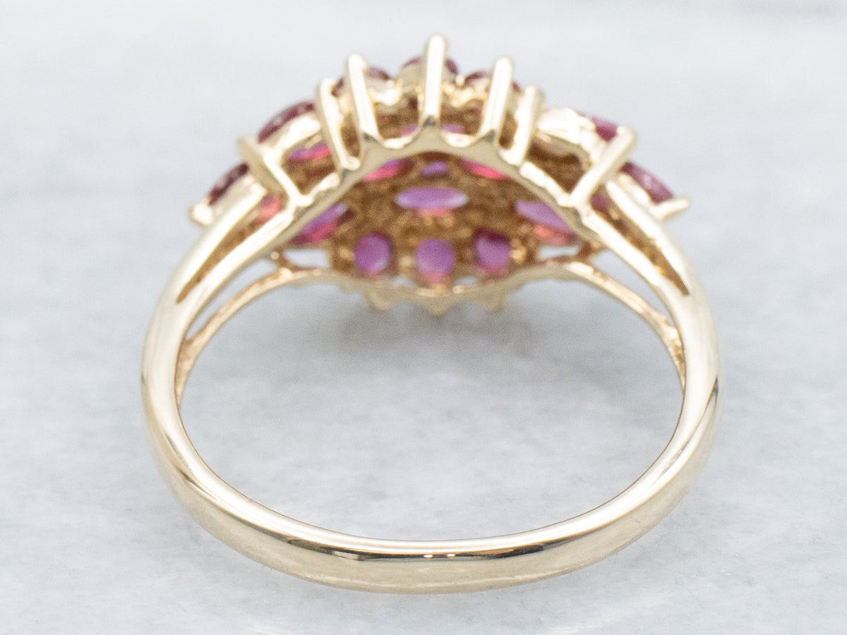 Marquise-Cut Ruby and Gold Cluster Ring