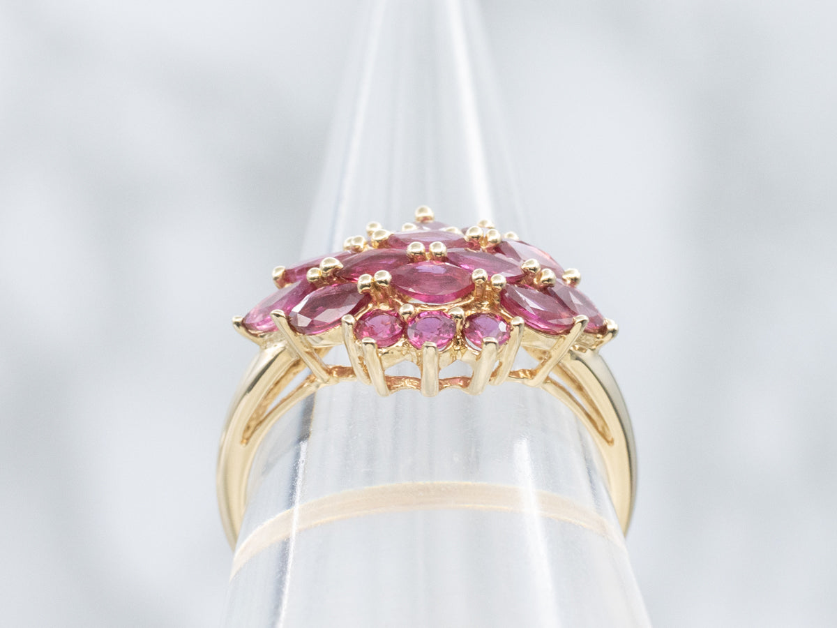 Marquise-Cut Ruby and Gold Cluster Ring