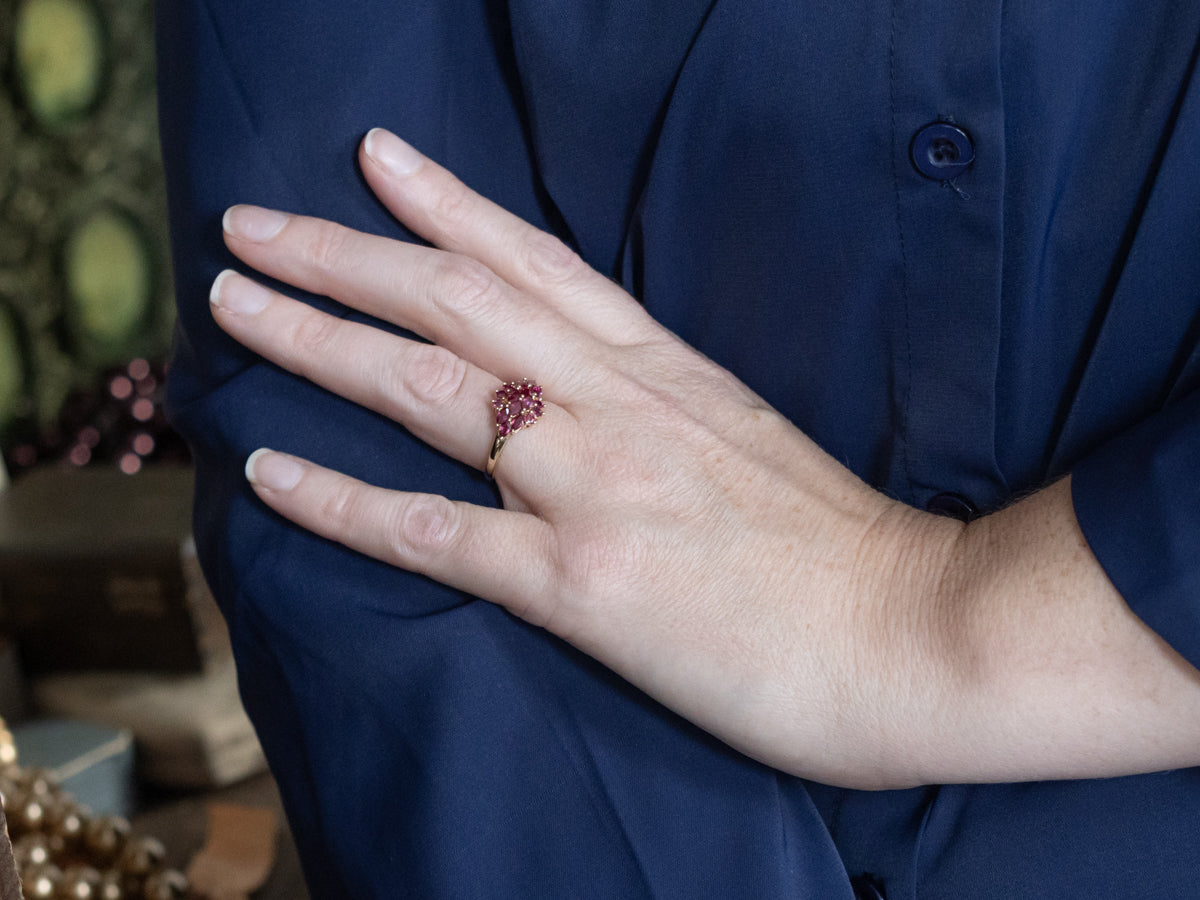 Marquise-Cut Ruby and Gold Cluster Ring