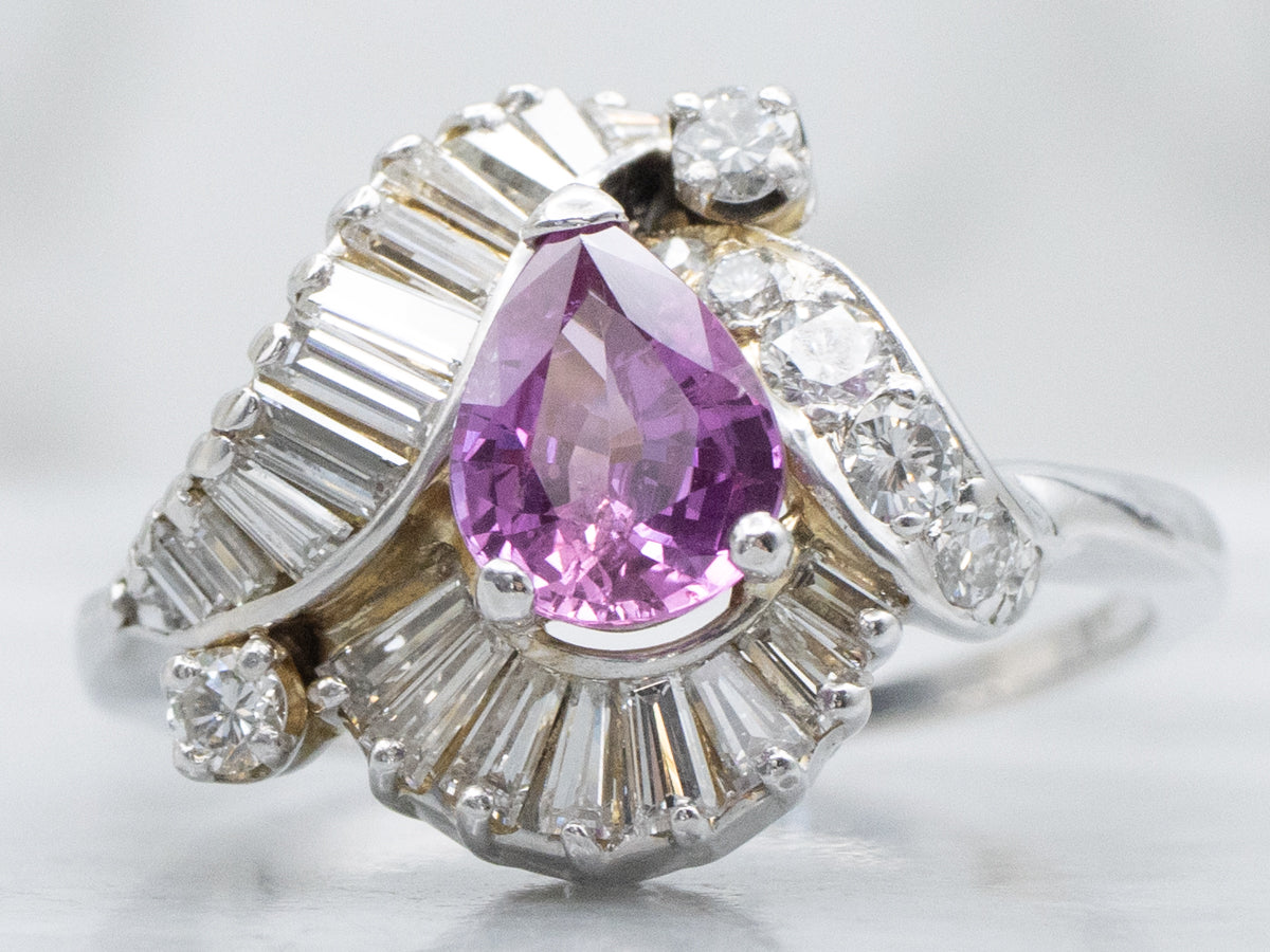 Brilliant Pear-Cut Pink Sapphire and Mix-Cut Diamond Cocktail Ring