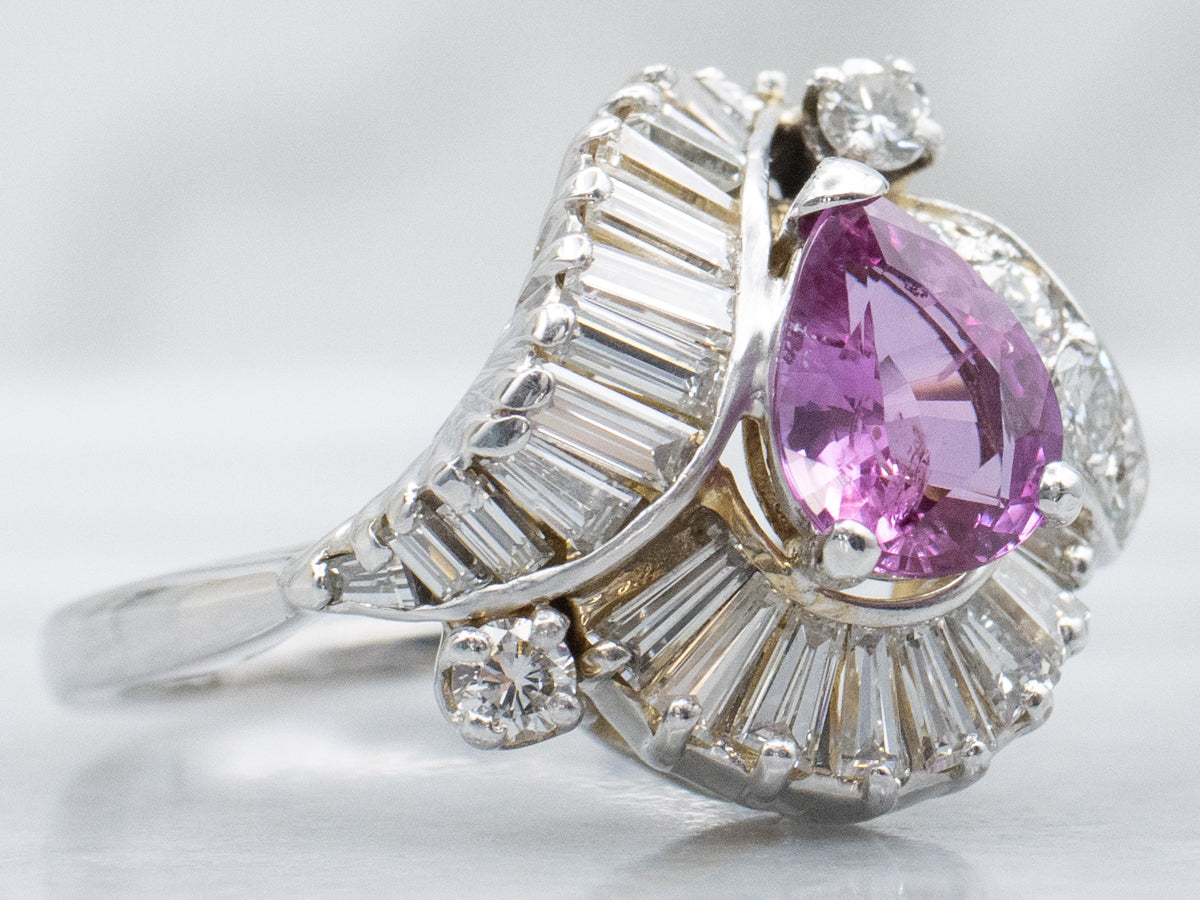 Brilliant Pear-Cut Pink Sapphire and Mix-Cut Diamond Cocktail Ring