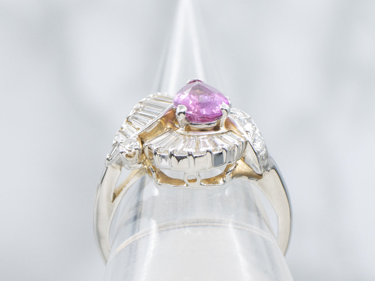 Brilliant Pear-Cut Pink Sapphire and Mix-Cut Diamond Cocktail Ring