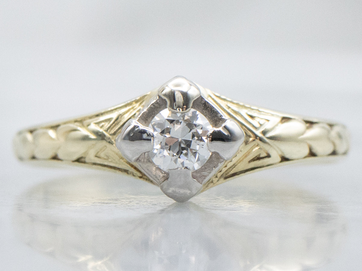 Antique Old European Cut Diamond Sweetheart Solitaire Engagement Ring