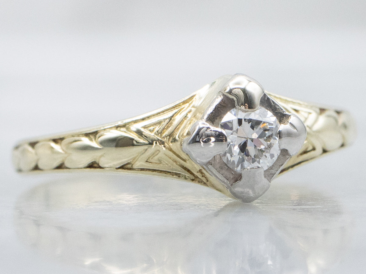 Antique Old European Cut Diamond Sweetheart Solitaire Engagement Ring