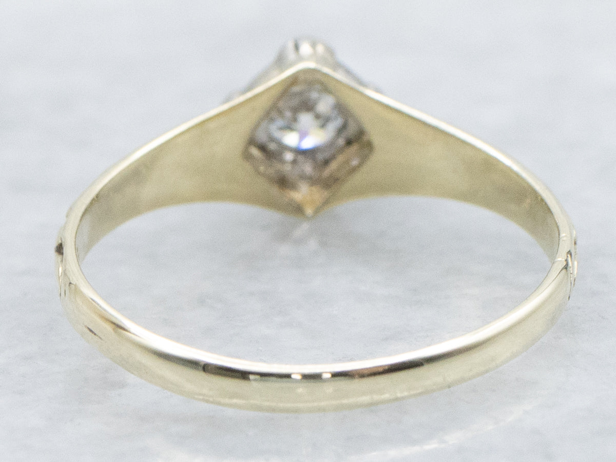 Antique Old European Cut Diamond Sweetheart Solitaire Engagement Ring
