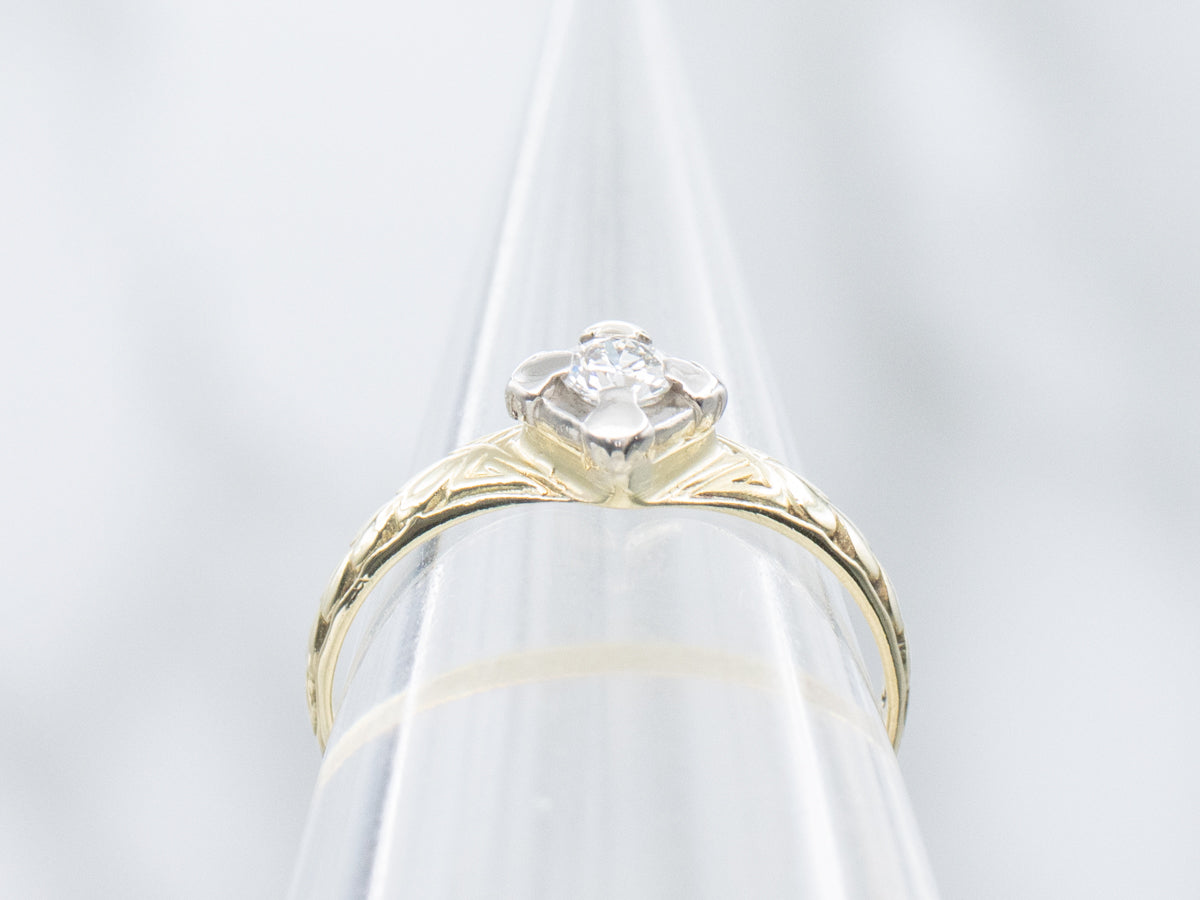 Antique Old European Cut Diamond Sweetheart Solitaire Engagement Ring