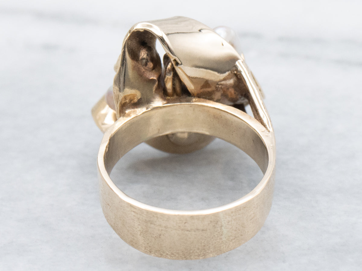 Freeform Baroque Pearl Sculptural Gold Statement Ring