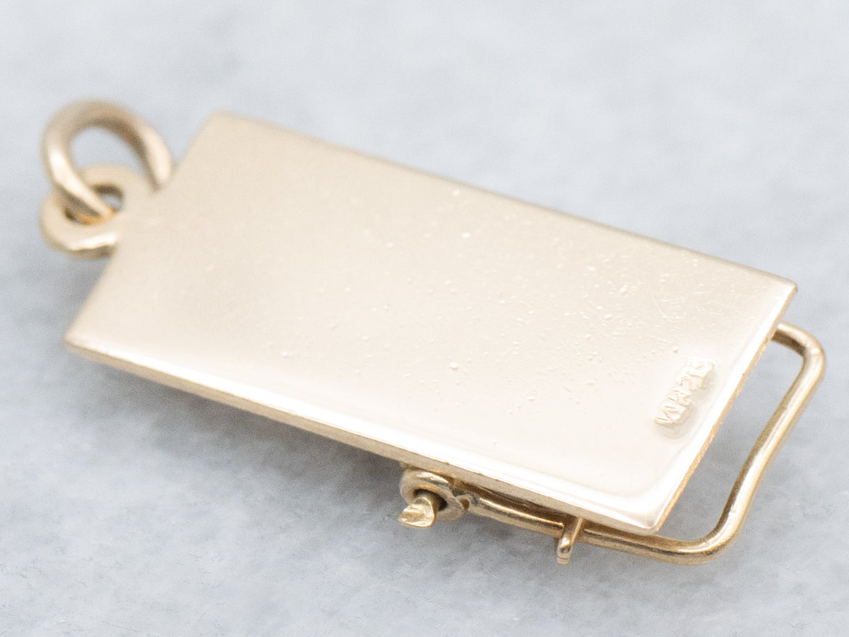Yellow Gold Mouse Trap Charm Pendant with Red Enamel
