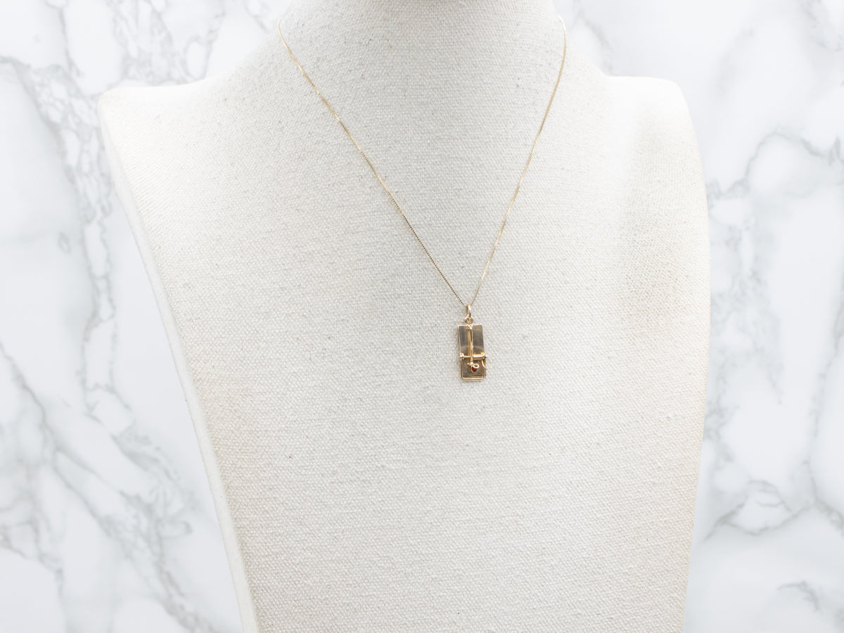 Yellow Gold Mouse Trap Charm Pendant with Red Enamel