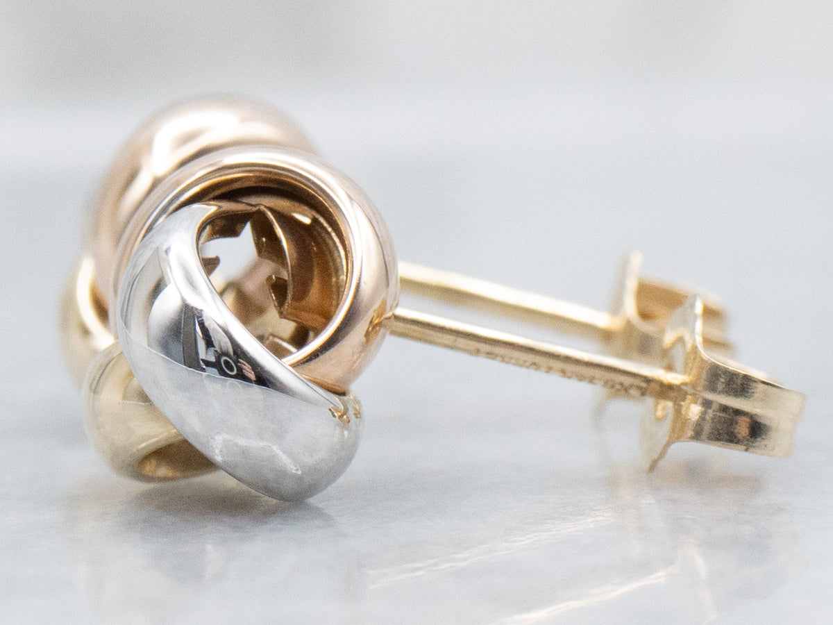 Polished Tri-Color Gold Knot Stud Earrings