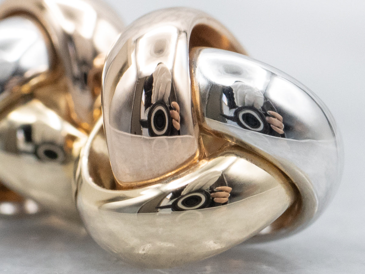 Polished Tri-Color Gold Knot Stud Earrings