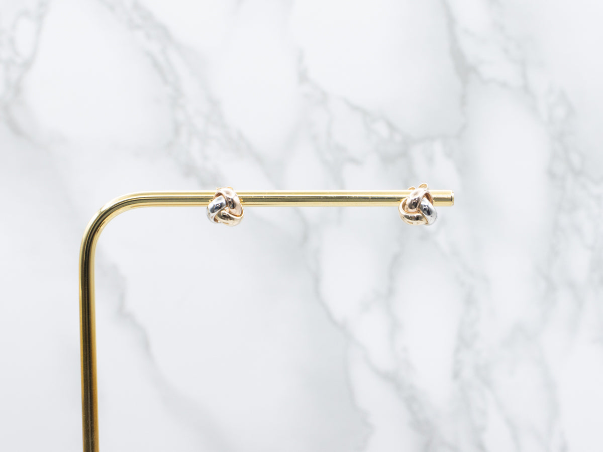Polished Tri-Color Gold Knot Stud Earrings