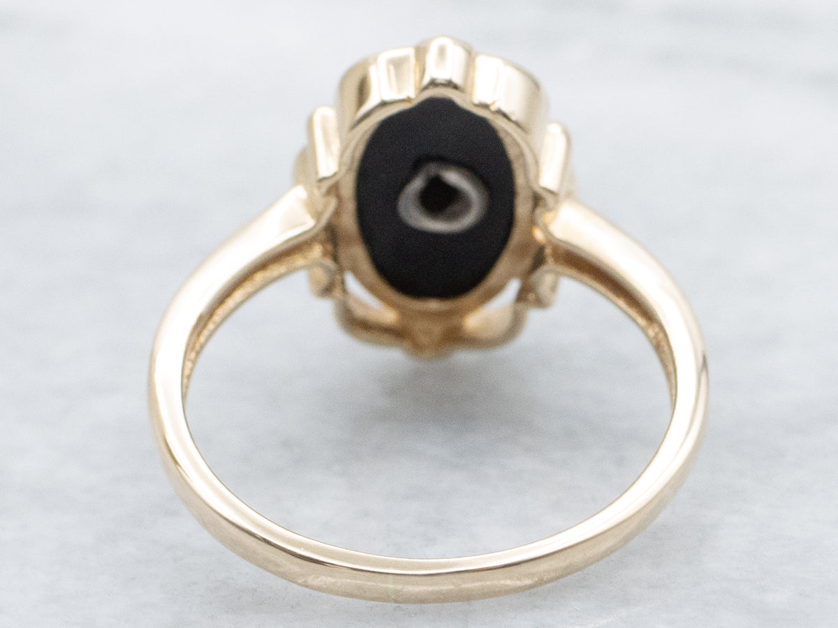 Vintage Black Onyx Ring with Diamond Center