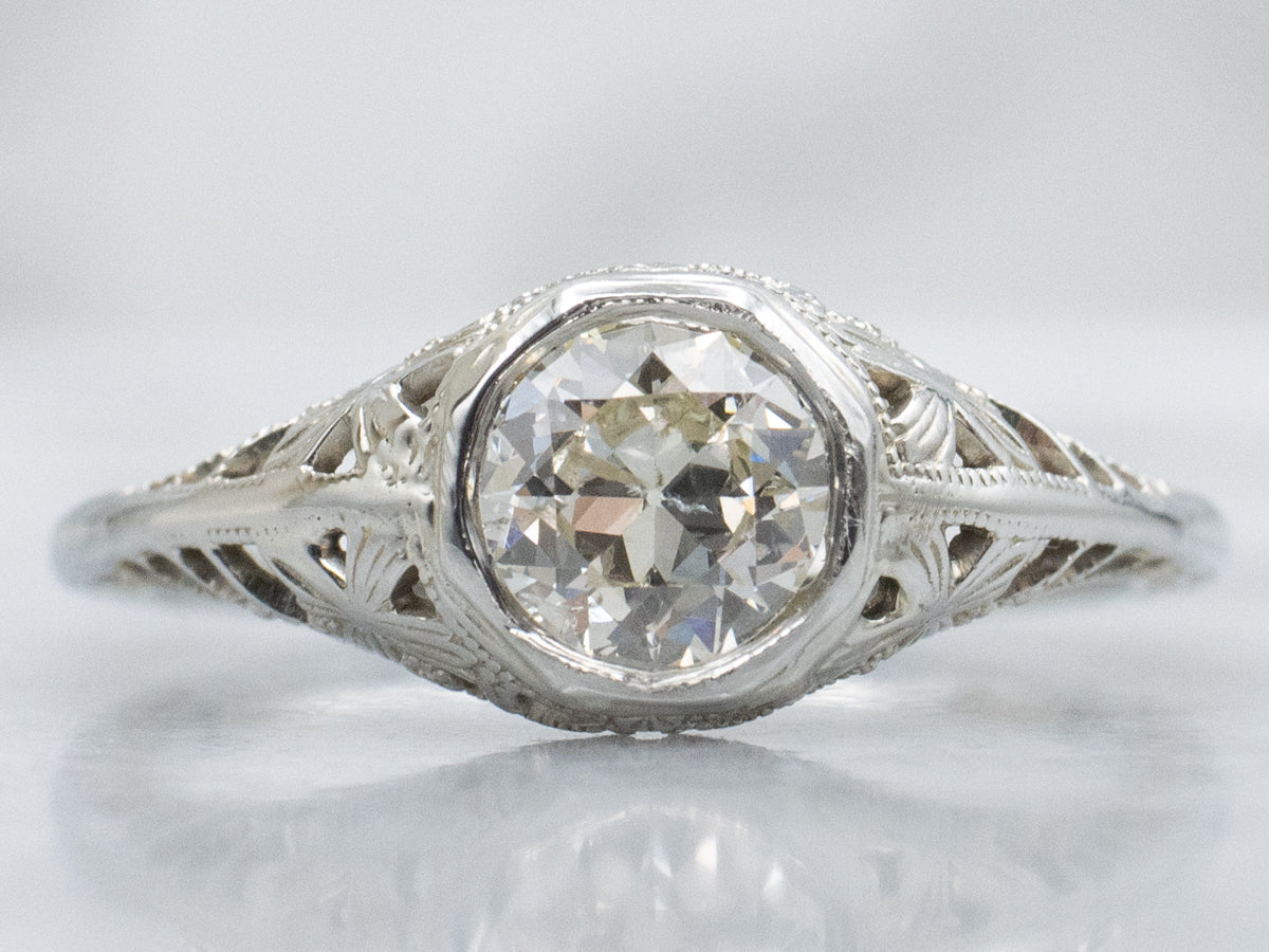 Circa 1920s Old European Cut Diamond Solitaire Engagement Ring
