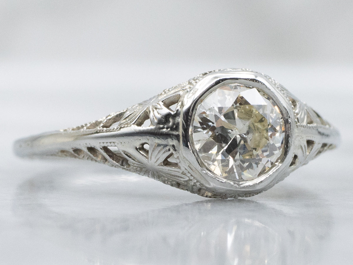 Circa 1920s Old European Cut Diamond Solitaire Engagement Ring