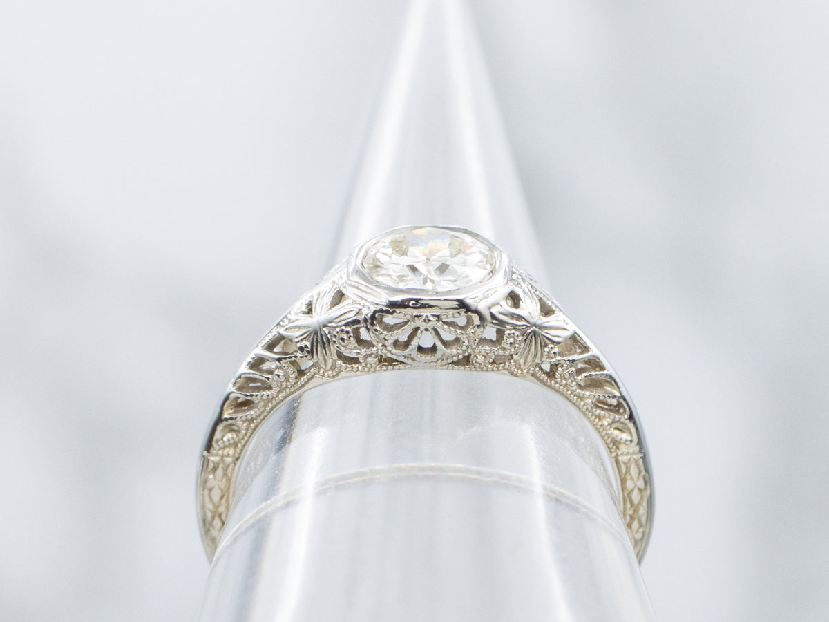 Circa 1920s Old European Cut Diamond Solitaire Engagement Ring