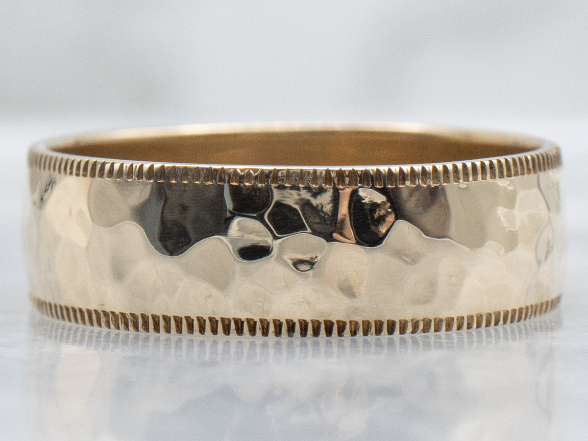 Men's Hammered-Finished Yellow Gold Band with Coin Edge