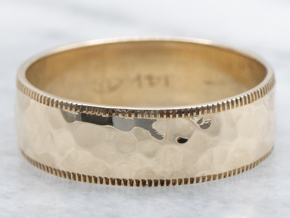 Men's Hammered-Finished Yellow Gold Band with Coin Edge