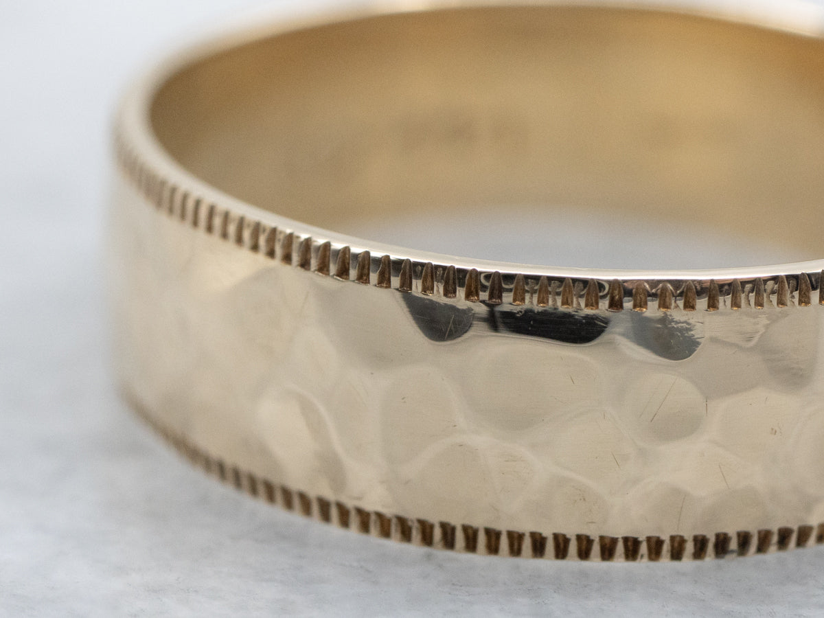Men's Hammered-Finished Yellow Gold Band with Coin Edge