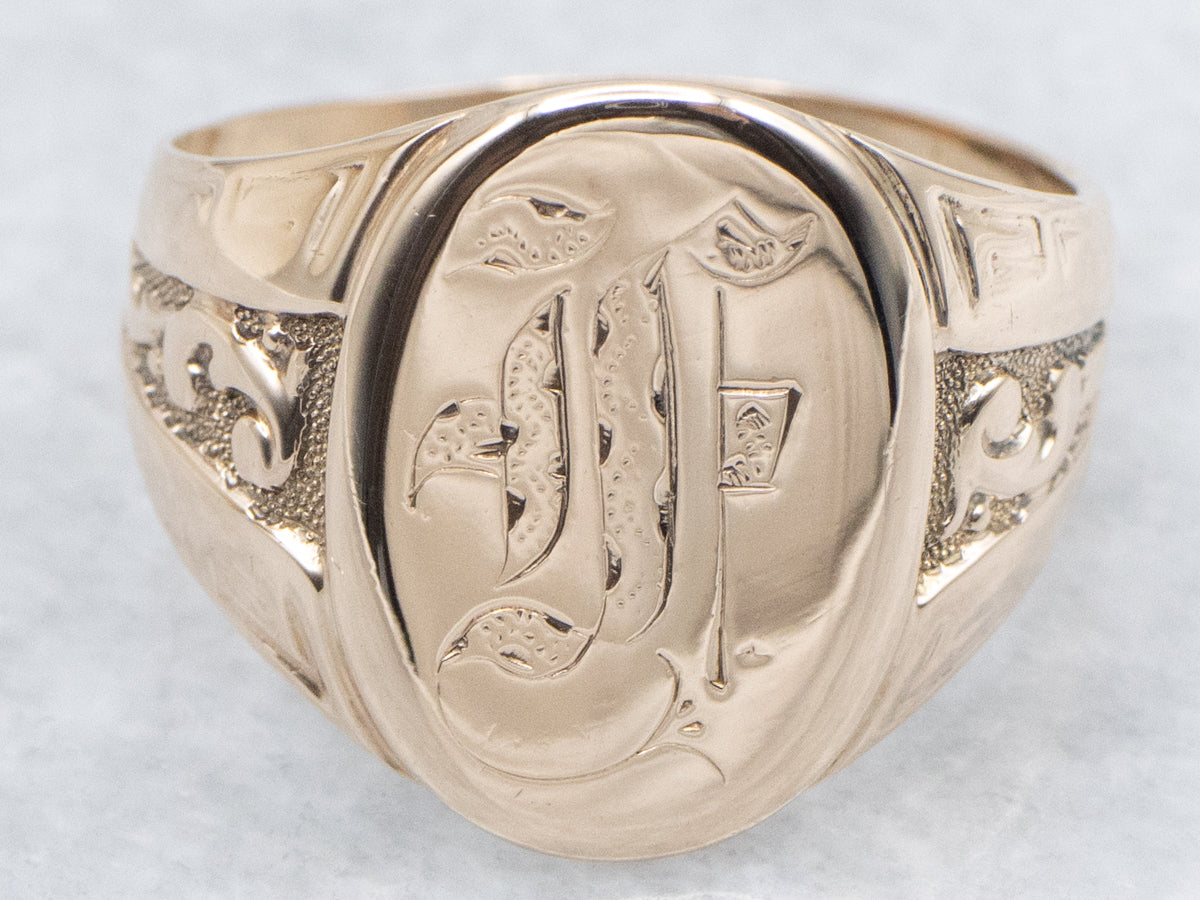 Victorian Gold Old English Letter "J" Signet Ring