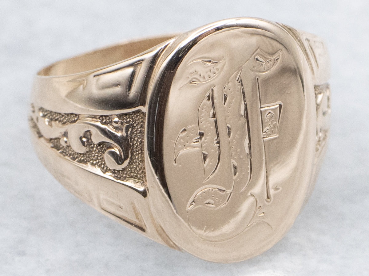 Victorian Gold Old English Letter "J" Signet Ring