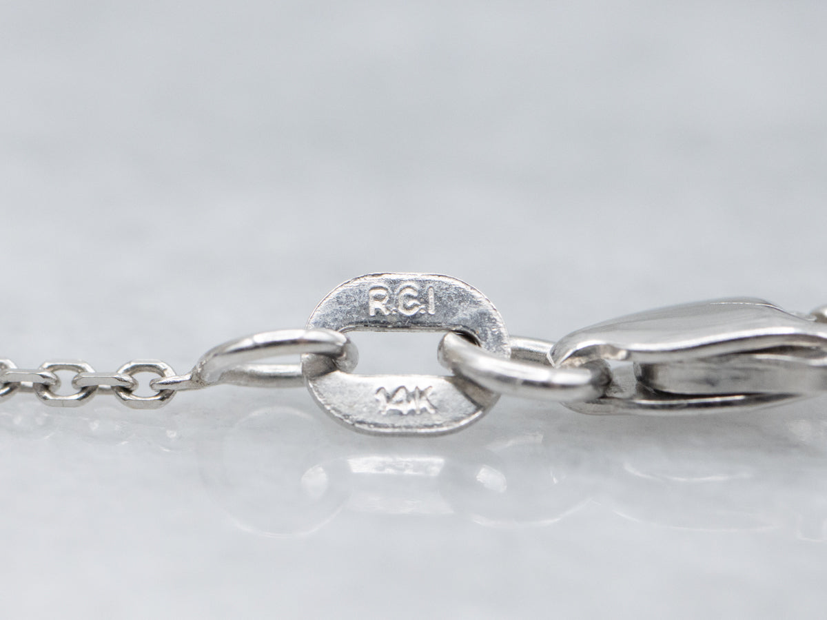 White Gold Grey Pearl Station Link Cable Chain Necklace