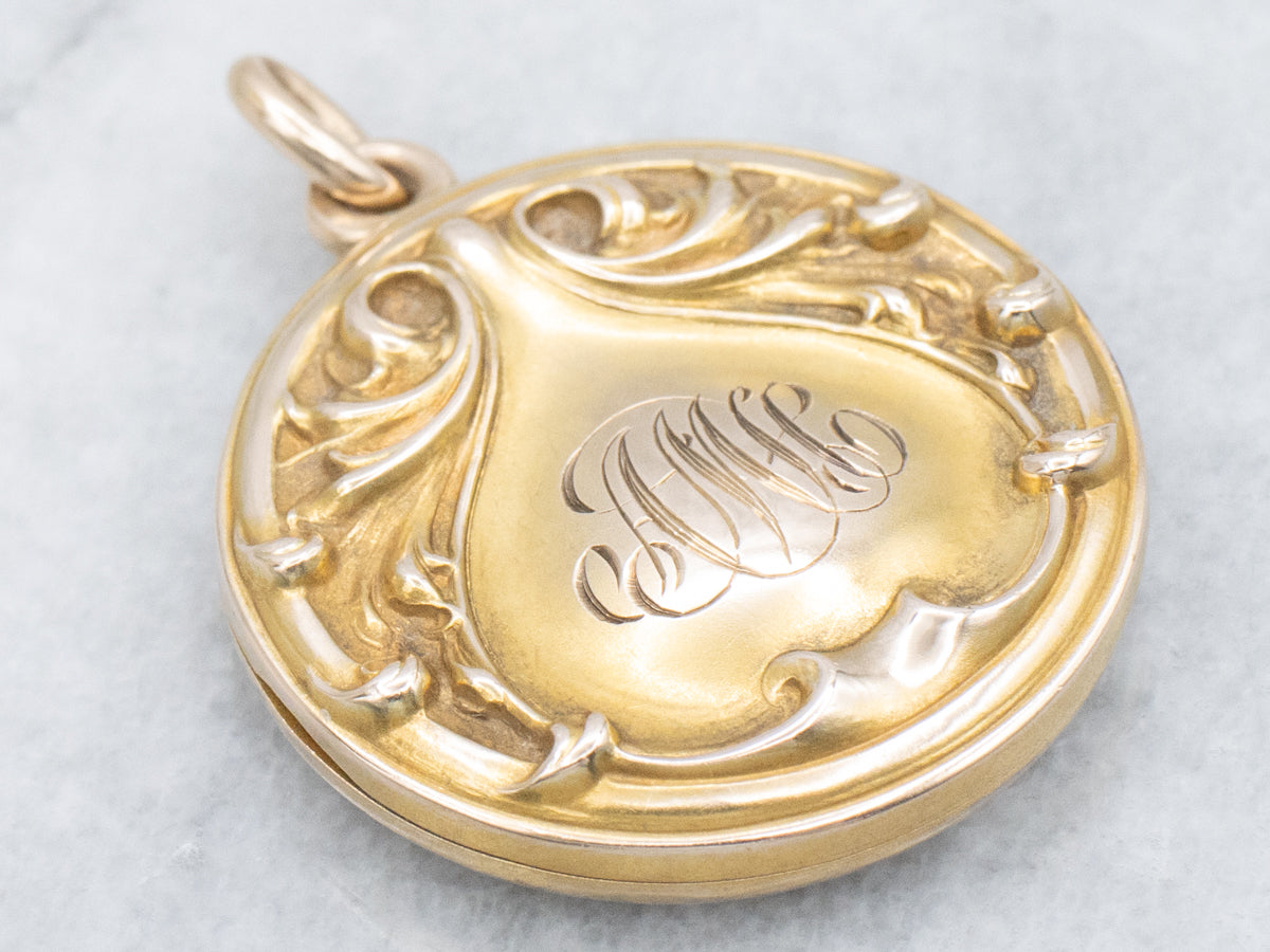 Antique Engraved Double Initial Gold Chased Locket