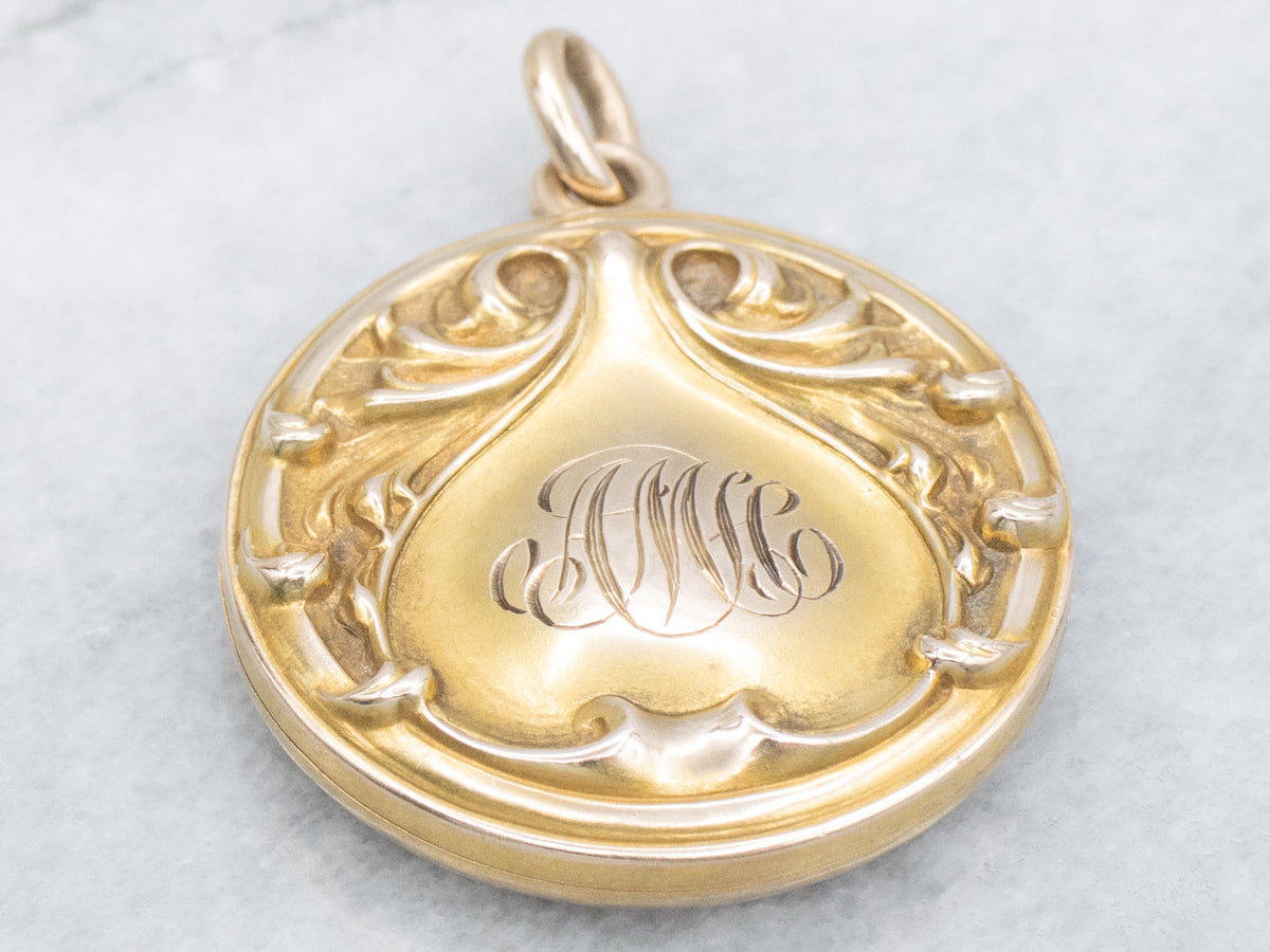Antique Engraved Double Initial Gold Chased Locket