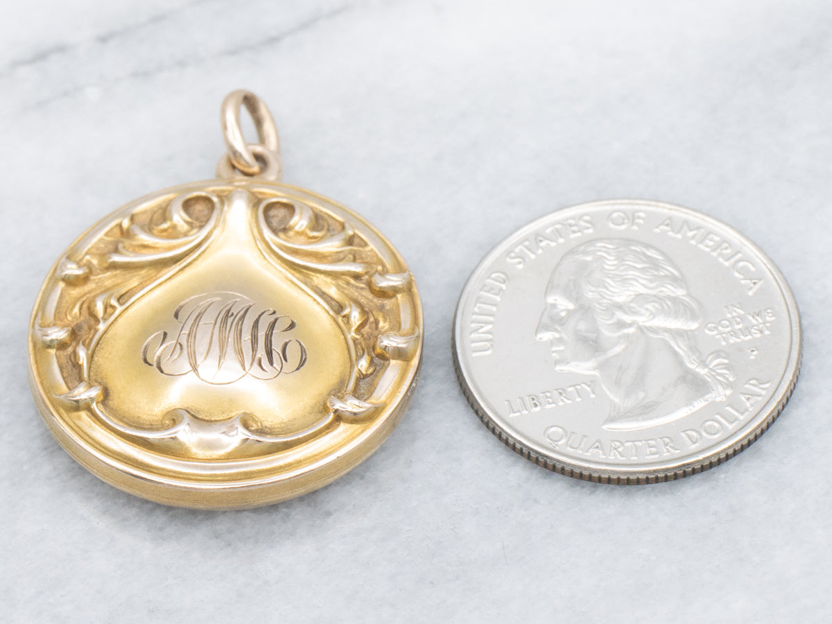 Antique Engraved Double Initial Gold Chased Locket