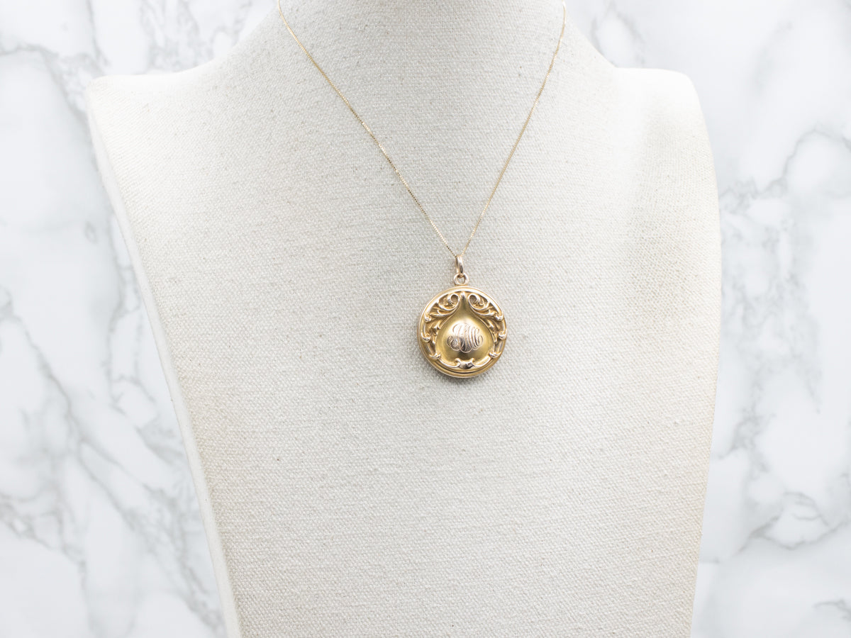 Antique Engraved Double Initial Gold Chased Locket
