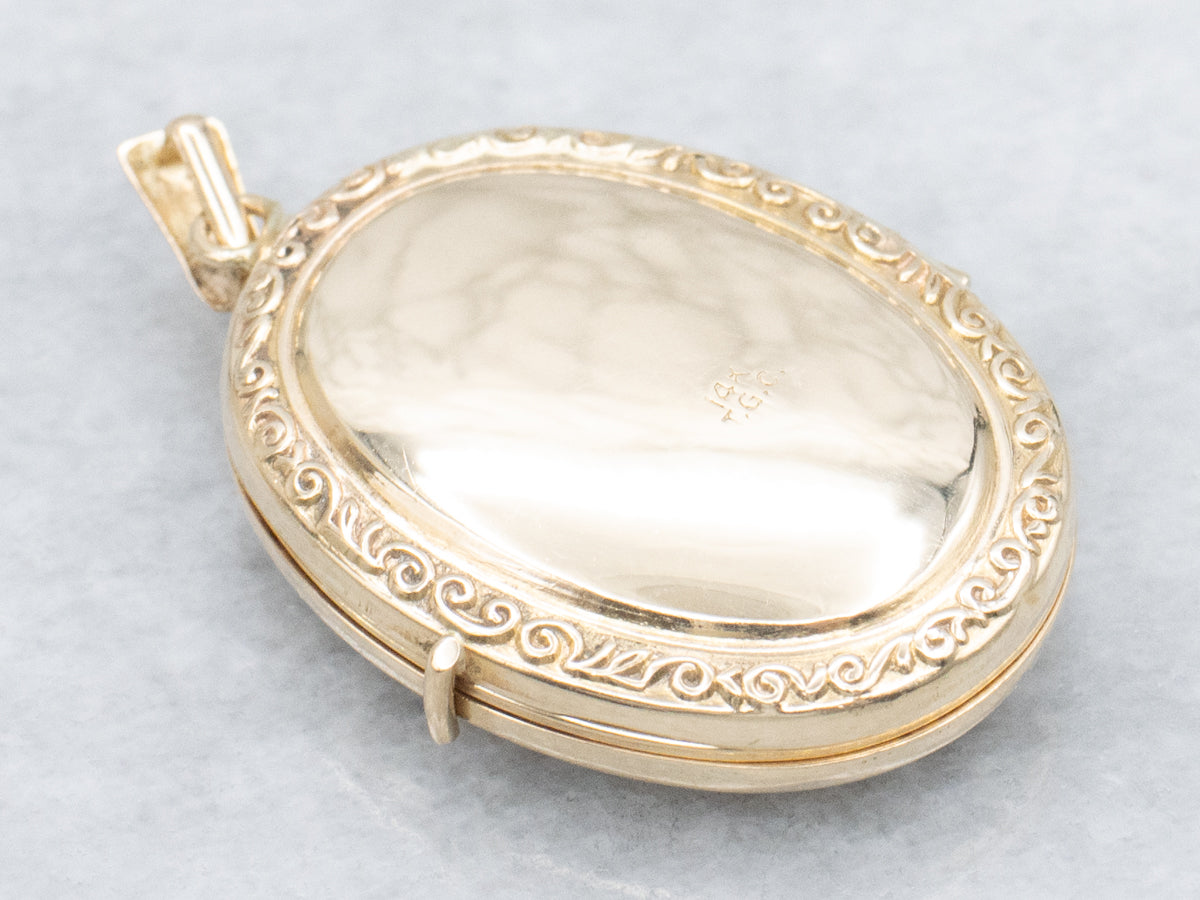 Vintage Engraved Yellow Gold Oval Locket