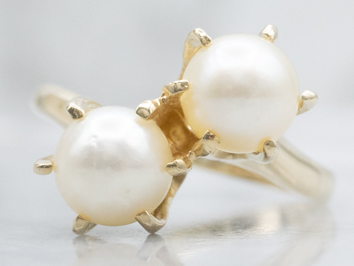 Double Saltwater Pearl Yellow Gold Bypass Ring