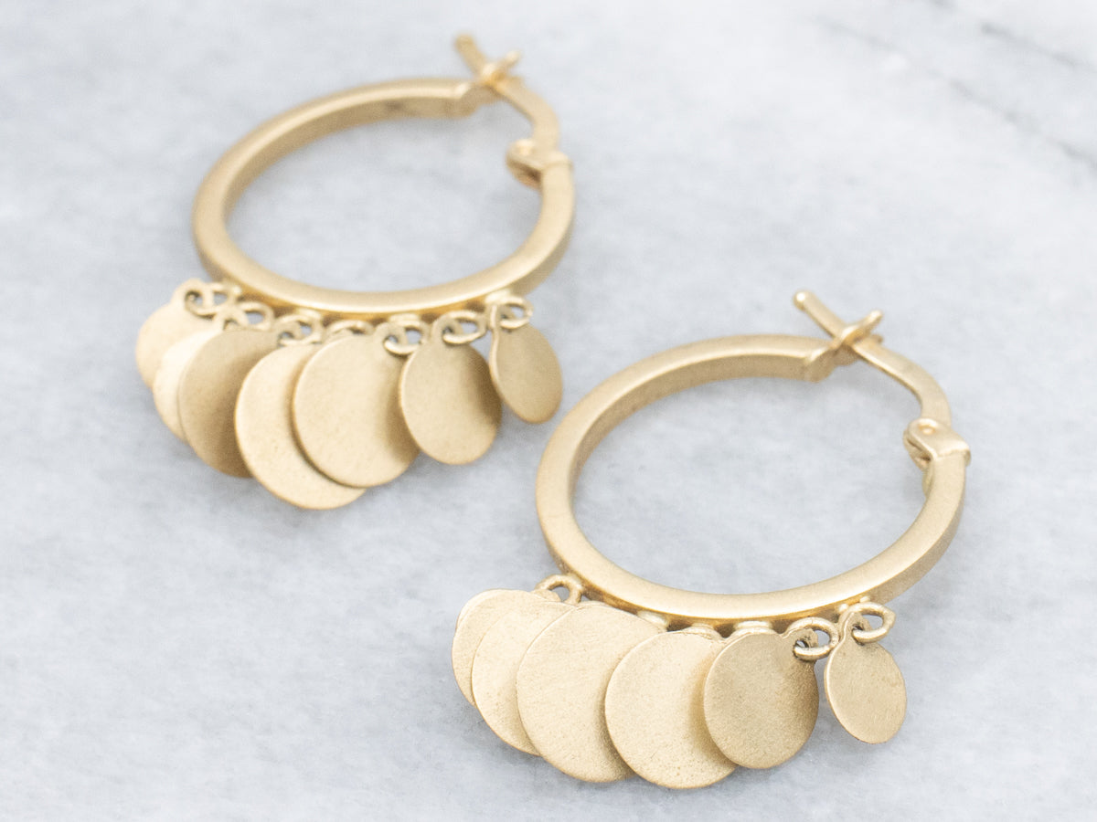 Brushed Gold Hoop Earrings with Disc Tassels