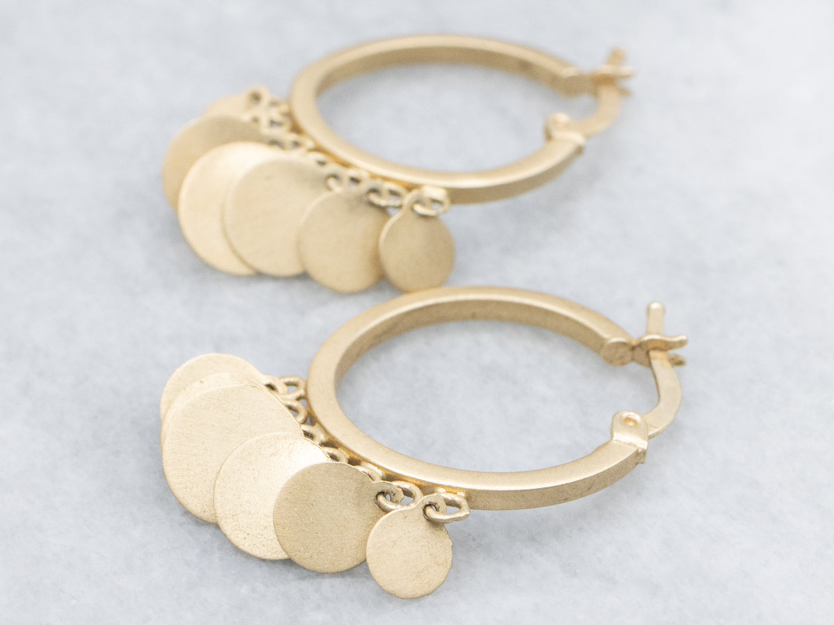 Brushed Gold Hoop Earrings with Disc Tassels