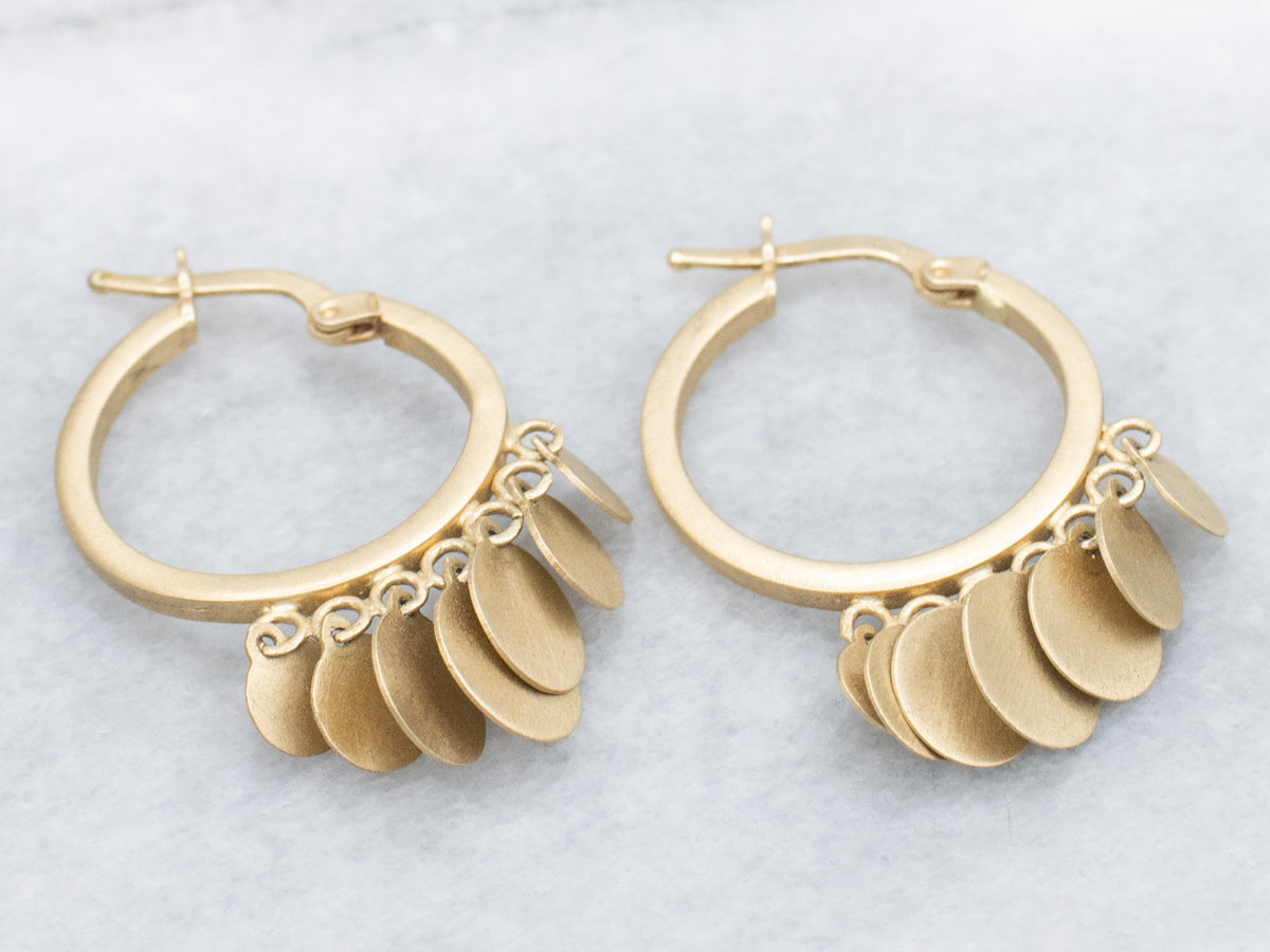 Brushed Gold Hoop Earrings with Disc Tassels