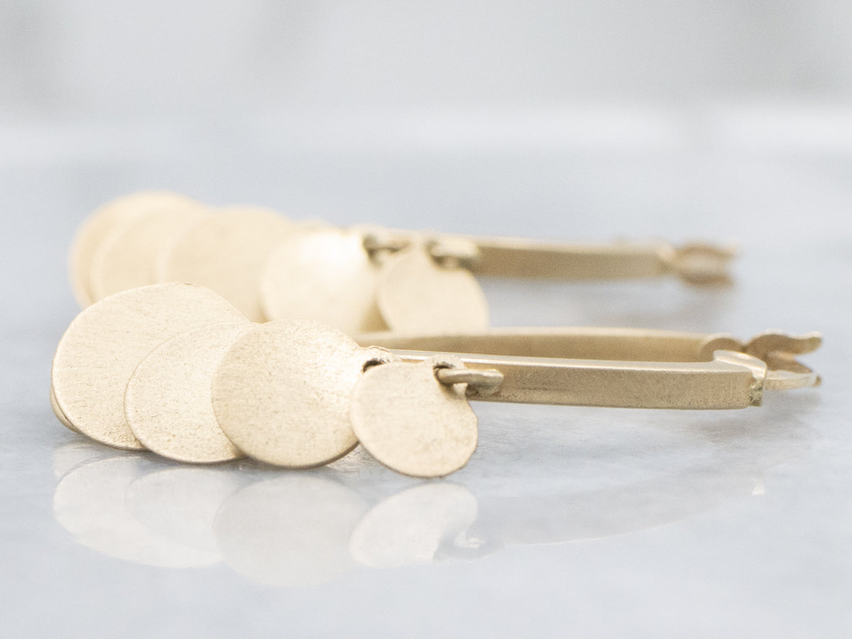 Brushed Gold Hoop Earrings with Disc Tassels