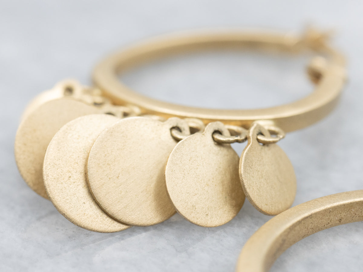 Brushed Gold Hoop Earrings with Disc Tassels
