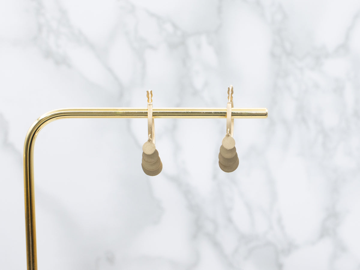 Brushed Gold Hoop Earrings with Disc Tassels